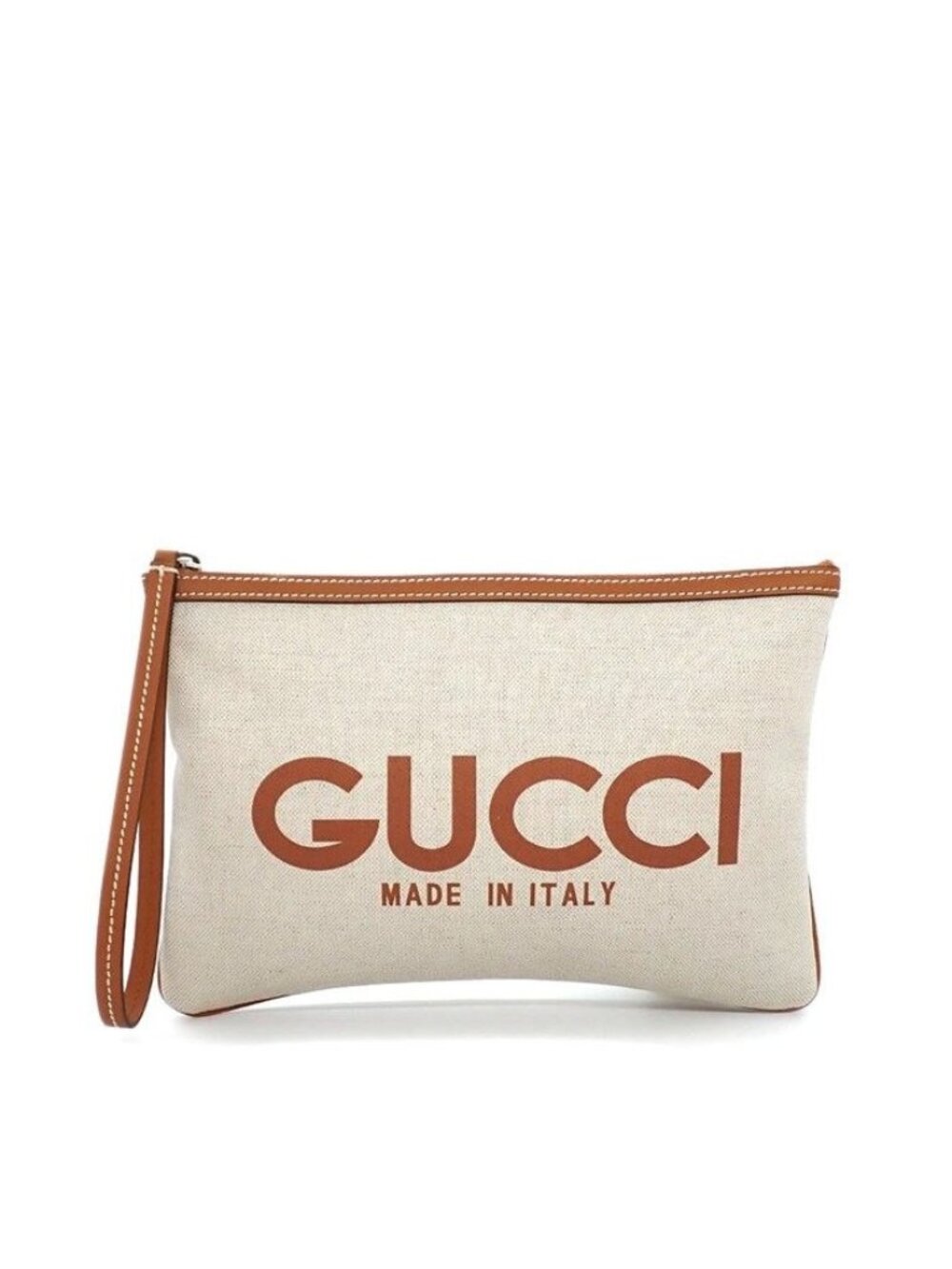 Gucci Clutch Logo Facul Beige Brown Cotton Linen